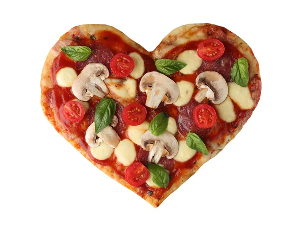Νόστιμη πίτσα σε σχήμα καρδιάς — Φωτογραφία Αρχείου