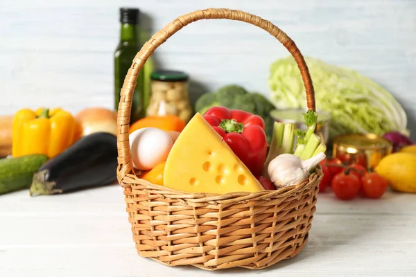 Variety of food products in basket