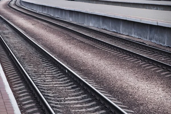 Moderna Järnvägsspår Närbild — Stockfoto