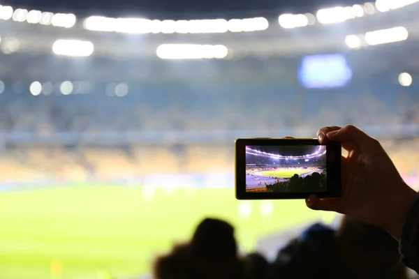 Fan Taking Video Football Game Stadium — Stock Photo, Image