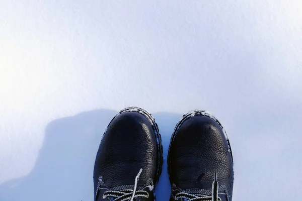 Human Feet Boots White Snow — Stock Photo, Image