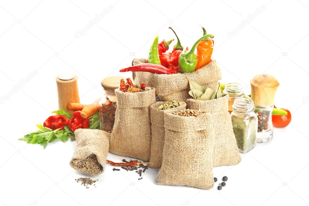 Spices in sacking bags