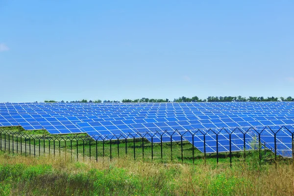 Painéis solares no campo — Fotografia de Stock