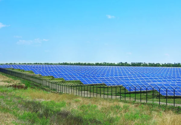 Painéis solares no campo — Fotografia de Stock