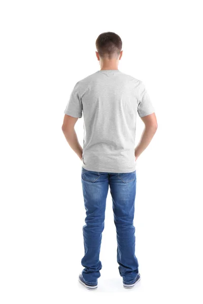 Genç adam boş t-shirt — Stok fotoğraf