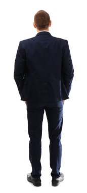 Beyaz arka plan üzerinde duran genç iş coach