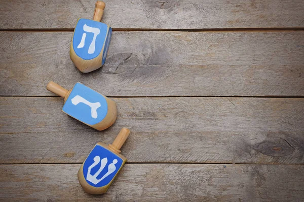 Dreidels for Hanukkah on table — Stock Photo, Image