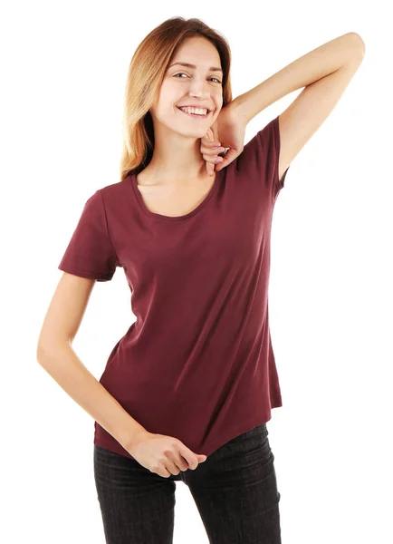 Genç kadın boş t-shirt — Stok fotoğraf