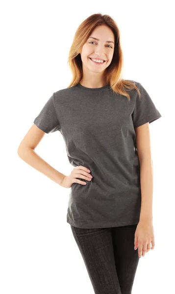 Genç kadın boş t-shirt — Stok fotoğraf