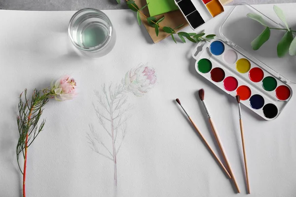 Watercolor painting with flower on album sheet — Stock Photo, Image