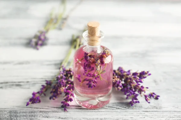 Bottle with lavender oil — Stock Photo, Image