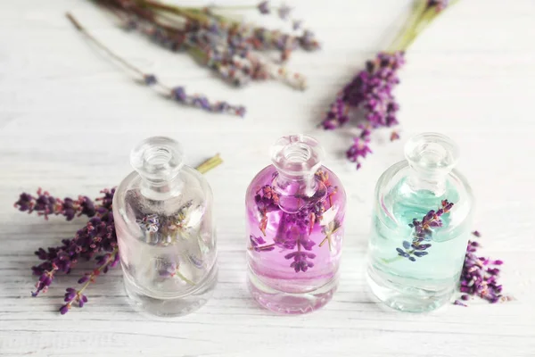 Bottles with lavender oil — Stock Photo, Image