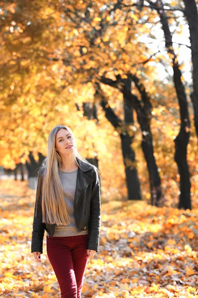 Mujer en el parque de otoño — Foto de Stock