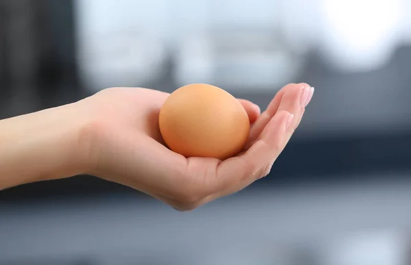 Hand holding raw egg — Stock Photo, Image