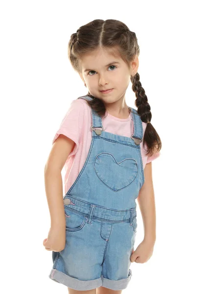Roztomilá holčička na bílém pozadí — Stock fotografie