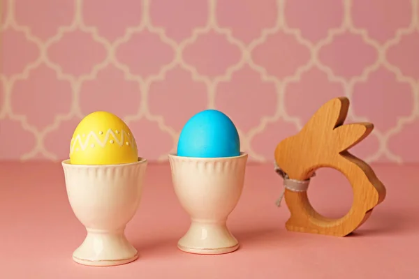 Easter eggs and rabbit figure — Stock Photo, Image