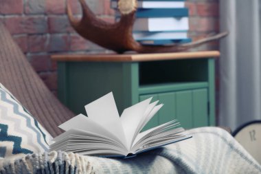 Koltuk üzerinde açık kitap 