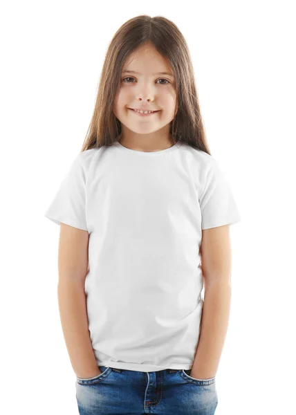 Kleines Mädchen im weißen T-Shirt — Stockfoto