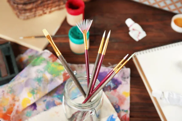 Brushes in a jar for craft — Stock Photo, Image