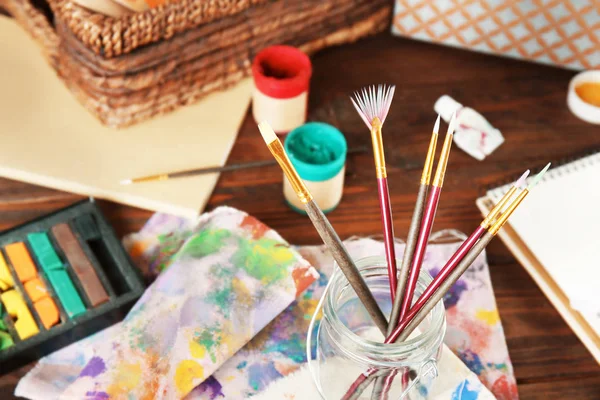 Brushes in a jar for craft — Stock Photo, Image