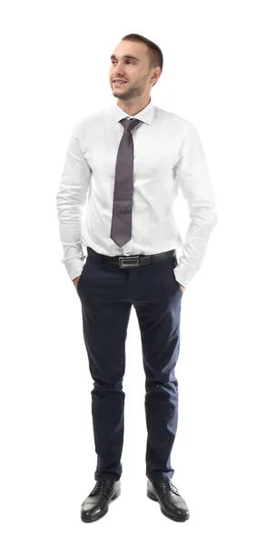 Young business coach standing on white background — Stock Photo, Image