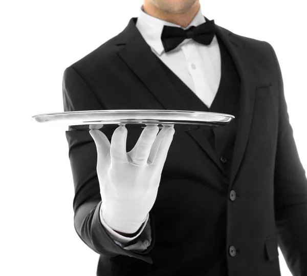 Kelner z metalowa Taca — Zdjęcie stockowe
