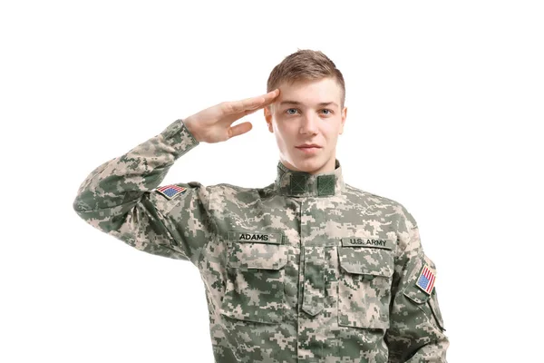 Beyaz zemin üzerine asker — Stok fotoğraf
