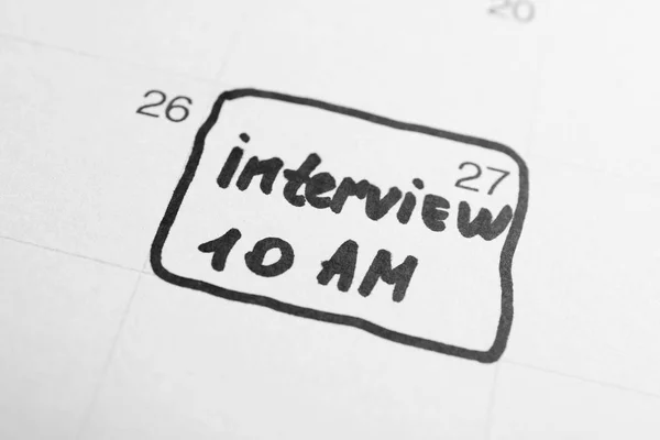 Lembrete de entrevista de emprego no calendário — Fotografia de Stock