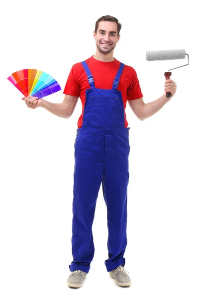 Dekoratér drží vzorky barev — Stock fotografie