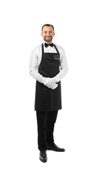 Przystojny kelner w fartuch — Zdjęcie stockowe