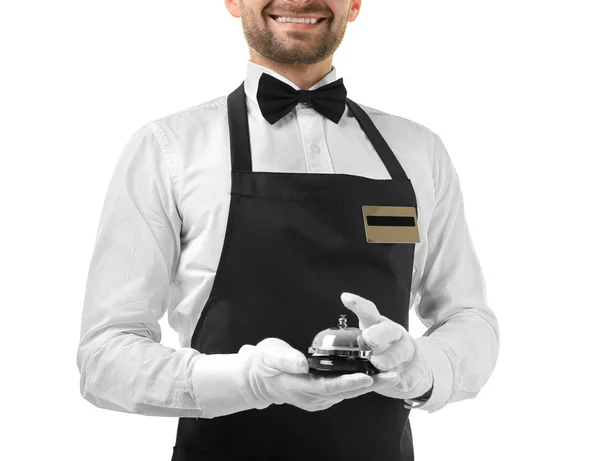 Cameriere in grembiule con campanello — Foto Stock