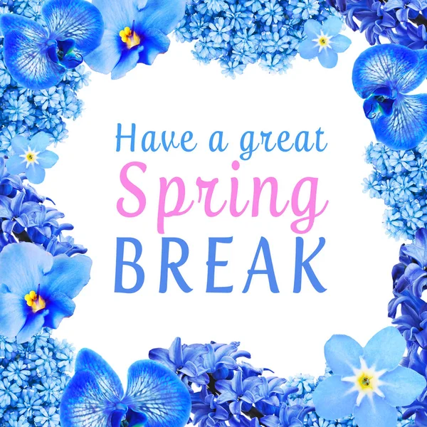 Text HAVE A GREAT SPRING BREAK with floral frame on white background. Additional education concept — Stock Photo, Image