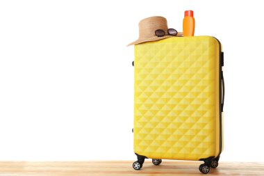 Yellow traveler case with hat