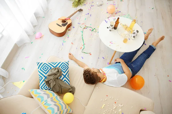 Tired Drunk Man Party Home — Stock Photo, Image