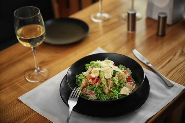 Plate with delicious salad 