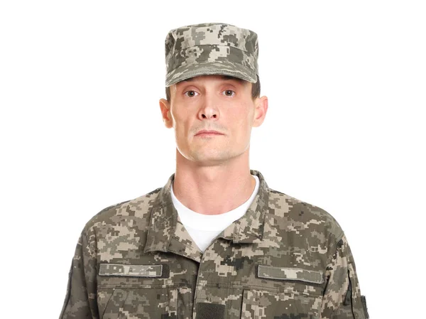 Soldier in camouflage on white — Stock Photo, Image