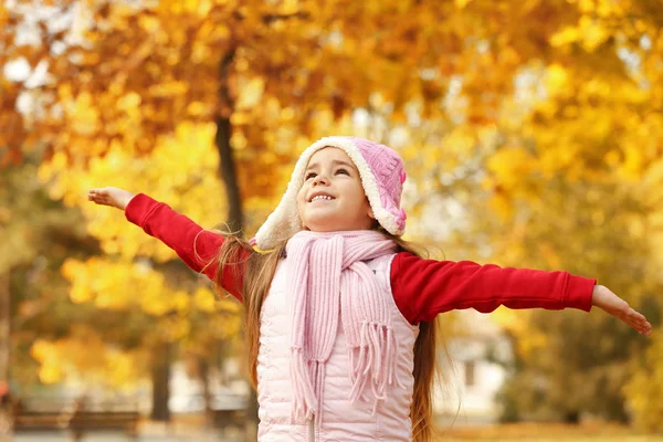 秋の公園で楽しいかわいい女の子の肖像画 — ストック写真