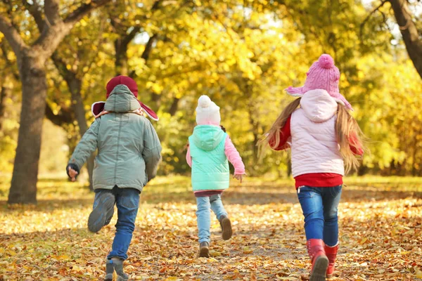Mutlu çocuk güzel sonbahar Park'ta dinlenme grup