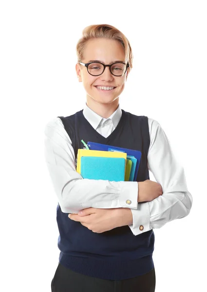 Ragazzo adolescente che tiene libri — Foto Stock