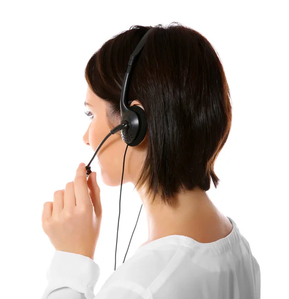 Female Technical Support Call Center Dispatcher White Background — Stock Photo, Image