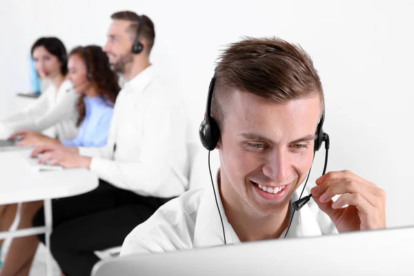 Young Male Technical Support Dispatcher Working Office Closeup — Stock Photo, Image