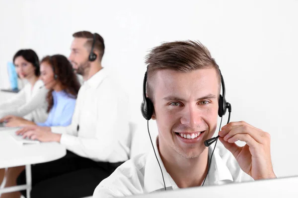 Young Male Technical Support Dispatcher Working Office Closeup — Stock Photo, Image