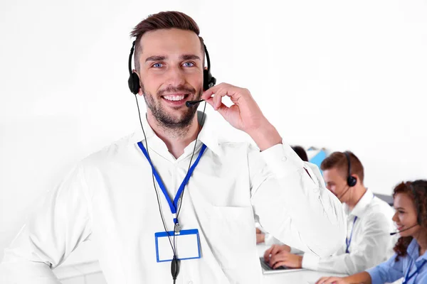 Young Male Technical Support Dispatcher Working Office Closeup — Stock Photo, Image