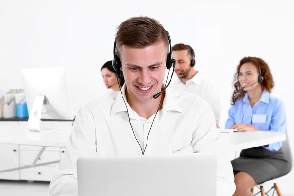 Young Male Technical Support Dispatcher Working Office Closeup — Stock Photo, Image