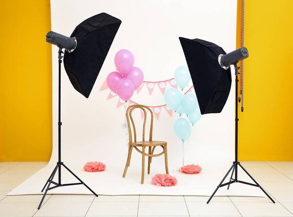 Party decor with balloons at photo shooting