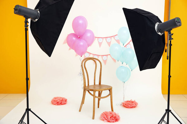 Party decor with balloons at photo shooting