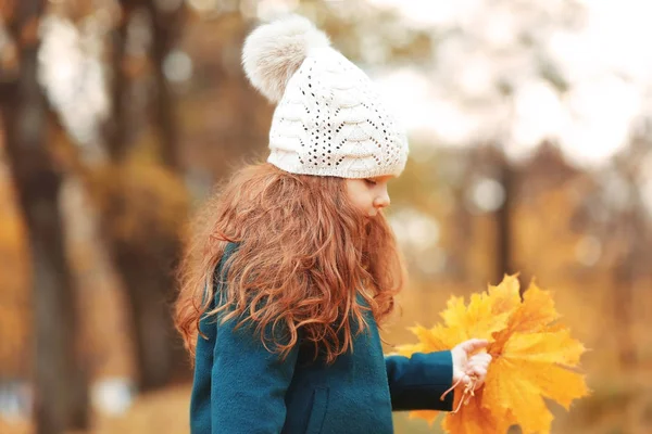 Девушка с букетом листьев — стоковое фото