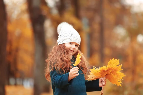 Chica con ramo de hojas — Foto de Stock