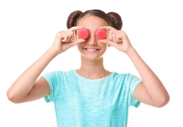 Jolie fille avec des macarons — Photo