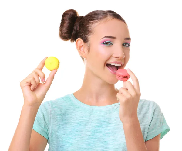 Cute girl with macarons — Stock Photo, Image